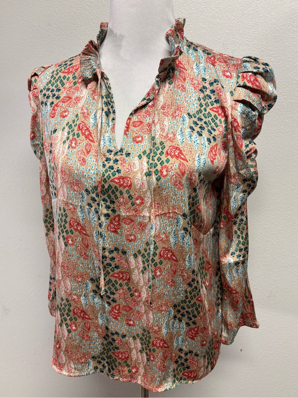 LOFT Floral Print Puff-Sleeve Women’s Blouse - Peach Multi
